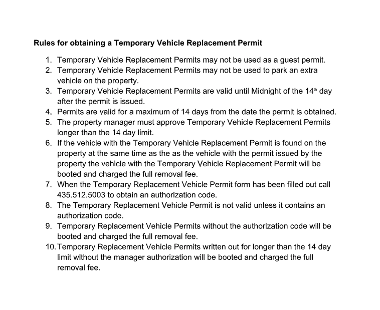 Temporary Vehicle Permit Rules
